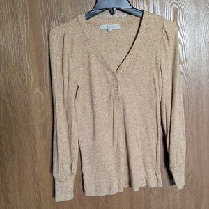 Loft Tan/Brown Women's Henley Long Sleeve, S
